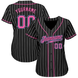 Anti-Bacterial OMMiZ Top Quality OEM 1.1 Custom Print Knitted Men's Black White Pinstripe Pink-Light Blue <b>Baseball</b> Jersey - Product Image 5