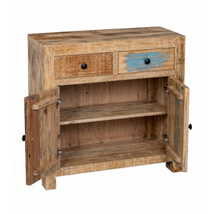 Solid Wood Mango Shaker Nightstand Side <b>Cabinet</b> Eco-Friendly Weathered Accent Table with Drawers Doors for Bedroom Living Room - Product Image 2