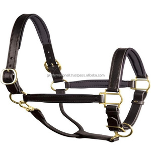 Design classique fait à la main confortable doux rembourré double cousu licou de cheval en cuir avec matériel en laiton réglable solide - Product Image 1