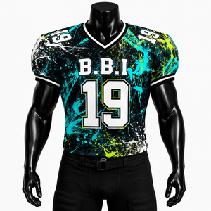 B.B. personnalisé Maillot de football américain INDUSTRY blanc, rouge et noir à motif géométrique, imprimé par sublimation, col en V, manches courtes, anti-humidité - Product Image 1