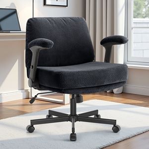Chaise de bureau Criss Cross avec accoudoirs rabattables, tissu confortable, siège large réglable et coussin épais, roulettes incluses - Product Image 1