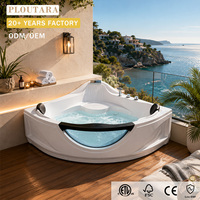 Baignoire balnéo sur mesure Ploutara à façade incurvée, coque en acrylique, panneau en verre trempé, jets d'hydro-massage, Villa Gym Balboa