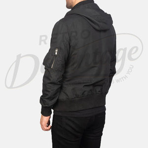 Chaqueta Bomber Negra Personalizada para Hombre, Ligera, Cortavientos, Informal, Estilo Varsity, Ajustada, con Cierre - Product Image 2