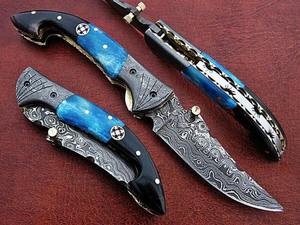 Couteau pliant en acier Damas de qualité supérieure, personnalisable OEM/ODM, avec manche confortable en corne et clip en laiton, nouvelle mode, vente en gros - Product Image 5