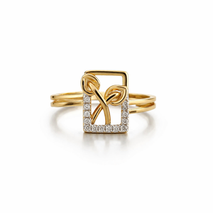 Anillo Cuadrado Floral Geométrico de Diamantes en Oro Amarillo de 18K para Mujer, Joyería Fina Moderna y Minimalista para Boda, Aniversario o Fiesta, Regalo - Product Image 1