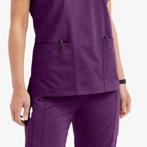 Women Purple <b>Scrub</b> Set V-Neck Top With Pockets And Matching Pants Hospital Uniforms Woven Polyester Material - Product Image 6