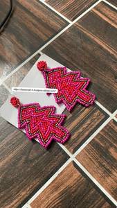 FAIZA CRAFT Handmade Zinc Alloy <b>Braided</b> Embroidery Earrings with Christmas Tree Design Green <b>Pink</b> Colors for Party Use - Product Image 5