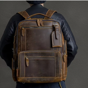Mochila de Cuero Crazy Horse Vintage, Gran Capacidad, Impermeable, para Portátil, con Cierre, para Viajes y Negocios, para Hombre - Product Image 5