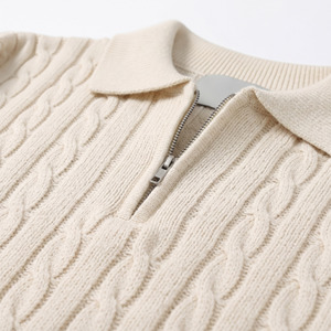 Cardigan Homme en Maille Câblée Crème à Demi-Zip, Col Rabattu, Laine Épaisse, Couleur Unie, Vêtement d'Hiver Anti-Boulochage avec Fermeture Éclair - Product Image 3
