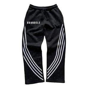 Pantalon de survêtement vintage imprimé bouffant 100% coton personnalisé lavé à l'acide taille haute formel cordon de serrage taille légère et plate - Product Image 1