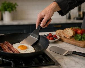 Espátula de Cocina de Acero Inoxidable con Mango Ergonómico Negro para Cocinar, Hornear, Asar y Voltear Alimentos - Product Image 4