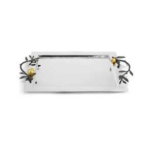 Elegant Oval Stainless Steel Serving Tray with Gold Ring Handles Two Tone Luxury Metallic Food Platter Modern <b>Coffee</b> Tea Server - Product Image 5