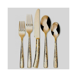 Hammered New Design Handle Copper Flatware Set Stainless Steel Spanish Style Rose <b>Gold</b> Finishing Cutlery Sets for Dinner Party - Product Image 4