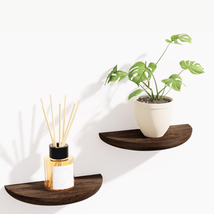 Estante de Pared Semicircular de Madera Tallada a Mano, Decoración Flotante de Madera Sólida para Sala de Estar y Salón - Product Image 1