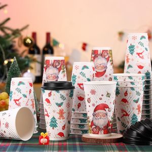 Confezione da 50 Bicchieri di Carta Natalizi da 16 OZ con Coperchi, Bicchieri Isolanti per Bevande Calde/Fredde per Uso Domestico Invernale e Natalizio - Product Image 1