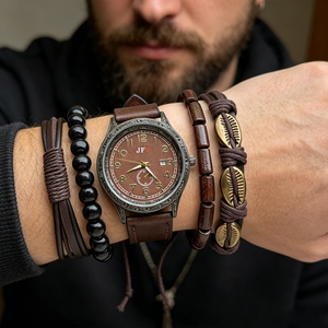 2631 Juego de 5 Relojes de Cuero Marrón para Hombre con Pulseras, Conjunto de Relojes Modernos para Hombre, Regalo para Hombre, Montres Pour Hommes - Product Image 5