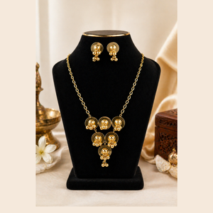 Brass 18K Gold Plated <b>Statement</b> <b>Necklace</b> with Earrings Set Indian Traditional Wedding Jewelry Gift for Her - Product Image 1