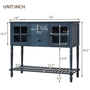 Credenza/Consolle Antica Blu Navy in Legno/Vetro Stile Rustico con Ripiano Inferiore, Mobile Buffet Ecologico per Soggiorno - Product Image 3