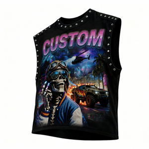T-shirt sans manches unisexe personnalisé avec motif graphique, style streetwear clouté, coupe muscle, imprimé voiture vintage, mode décontractée, fabricant OEM - Product Image 5