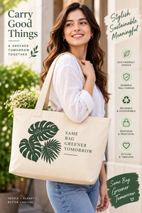Sac fourre-tout en toile avec imprimé feuilles tropicales, fermeture personnalisée, design minimaliste pour le shopping et les voyages, un avenir plus vert - Product Image 6