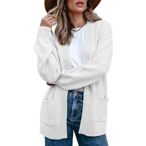 2025 femmes à la mode coupe ample 2024 automne ouvert devant à carreaux Cardigan à manches longues gros tricot chandails vêtements d'extérieur - Product Image 4