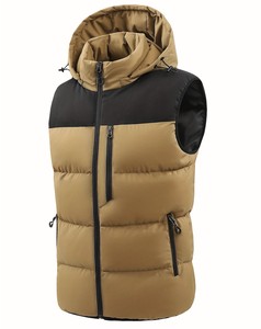 Gilet matelassé sans manches à capuche pour homme, couleur unie, coupe décontractée, coupe régulière, coupe-vent, réversible, respirant, polyester, beige, hiver - Product Image 1