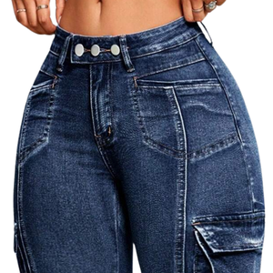 Women <b>Denim</b> Cargo Skinny Shorts <b>Stretch</b> Casual Breathable Quick Dry Slim Fit Mid Waist Knee Length Multi Pocket Summer Everyday - Product Image 4