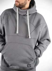 ONETEN APPARELS Sweat-shirt à capuche gris en molleton pour homme, grande taille, coupe ample, tricot uni - Product Image 4