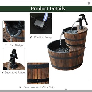 Fontana a Cascata a Doppio Livello con Barile, Elettrica, Autoportante in Legno per Giardino, Prato, Cortile, Parco e Decorazioni Esterne - Product Image 6