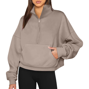 Pull-over tricoté à col roulé pour femme, manches longues, fermeture éclair frontale, demi-zip, couleur unie, décontracté, prix abordable, personnalisable OEM - Product Image 1