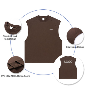 2026 Unisex 275gsm Cotton Cropped Boxy Sleeveless T-<b>Shirt</b> with Wide Shoulder Summer Sleeveless Boxy Crop T <b>Shirt</b> - Product Image 3