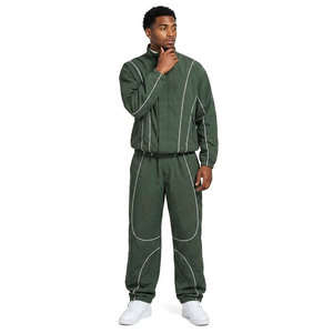 Ensemble de survêtement vert uni pour homme, col montant, en polyester tricoté respirant, coupe-vent décontracté pour l'automne - Product Image 4