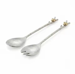 Juego de Cubiertos de Aluminio con Diseño de Hoja Dorada para Servir Ensaladas, Tenedor y Cuchara de Metal con Acabado Espejo, Cubiertos Elegantes para Bodas - Product Image 6