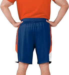 Pantalones cortos de malla azul de los Denver Broncos con rayas laterales naranjas y logotipo del equipo, ropa deportiva de poliéster duradera - Product Image 4