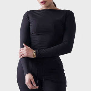 Camiseta Deportiva de Yoga para Mujer, de Alta Resistencia, Elástica, Manga Larga, Cuello Ancho, Compresión, Absorbe la Humedad - Product Image 1