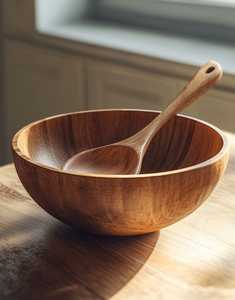 Ensemble de saladiers en bois faits à la main avec fourchettes de service, design minimaliste, en acacia, passe au lave-vaisselle, écologique, réutilisable, ustensiles de cuisine - Product Image 5