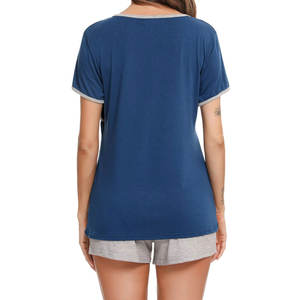 Ensemble short 2 pièces en toile unie pour femme, tenue décontractée de jogging, manches courtes, écologique et respirant - Product Image 2