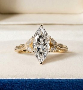 Anillo de Diamantes Cultivados en Laboratorio con Corte Marquise y Diseño de Cuerda Trenzada, Oro Sólido de 10K, 14K, 18K, Banda Trenzada con Acentos de Racimo, Anillo de Boda Nupcial - Product Image 1