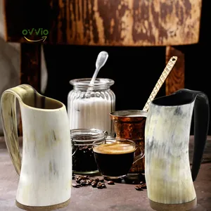 Mug en corne gravé d'inspiration viking, fabriqué à partir de corne naturelle sélectionnée, avec surface taillée et polie à la main, et résistant aux aliments. - Product Image 6