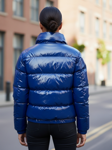 Chaqueta Acolchada de Algodón con Brillo Intenso, Cálida y Acolchada, con Frente Tejido, Personalizada, para Mujer, Azul, 2021, para Invierno - Product Image 5