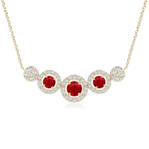 Collier chaîne à maillons en or pur 14 carats certifié IGI avec rubis rouge naturel taille ronde et halo de diamants, pendentif de luxe de qualité supérieure pour soirée - Product Image 1