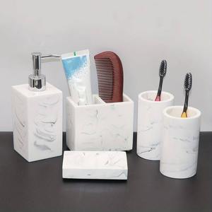 Ensemble d'accessoires de salle de bain de luxe 6 pièces en résine pour la maison : distributeur de savon, porte-brosse à dents, plateau décoratif - Product Image 5