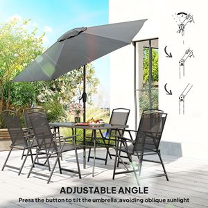 Set da 8 Pezzi per Arredamento da Esterno: Tavolo Rettangolare Nero con Ombrellone, 6 Sedie Pieghevoli e Seduta in Rete - Product Image 6