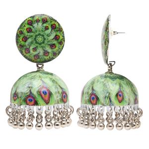 Boucles d'oreilles pendantes Jhumka traditionnelles plaquées argent - E3325G - Product Image 1