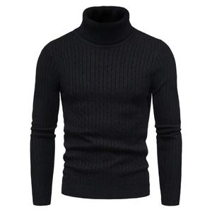 Wholesale Trendy Warm Crochet Men Cotton Soft Pullover High Neck Sweater Winter Long Sleeve Knit Men's Turtleneck Knitwear - Product Image 4