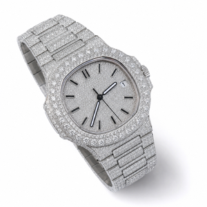 Reloj de Lujo para Hombre, Completamente Cubierto de Moissanita, Caja Cuadrada de Acero Inoxidable, Reloj de Cuarzo Estilo Hip Hop con Fecha - Product Image 2