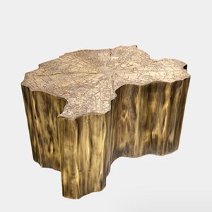 Table basse contemporaine en laiton avec plateau texturé, design artisanal, mobilier moderne pour salon - Product Image 2