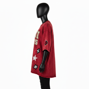 เสื้อยืดผู้หญิงแบบฟอกสี พรีเมียม GSM ผ้าคอตตอนเจอร์ซีย์ เนื้อผ้านุ่ม สีแดงวินเทจ พิมพ์ลายโลโก้ตามสั่ง เสื้อยืดผู้หญิงแบบฟอกสี ผ้าคอตตอน - Product Image 3