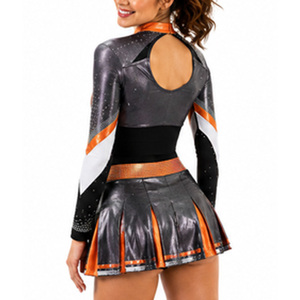Uniforme de Animadoras Personalizado Sublimado, Brillante, Metálico, Cuello Alto, Conjunto de Uniforme de Animadoras para Mujeres Adultas, Poliéster Brillante - Product Image 3