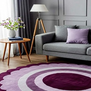 Purple Scalloped <b>Round</b> Area Rug Soft Plush <b>Carpet</b> Modern Hand Tufted Circle Rug for Living Room Bedroom Stylish Home Decor - Product Image 2